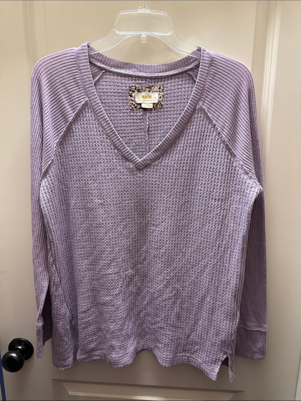 Maeve Lavender V-Neck Waffle Knit Sweater